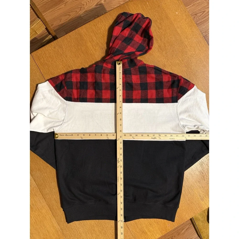 Westport Hoodie Mens M Buffalo Plaid Block Zip‎ Sweatshirt Red Black White